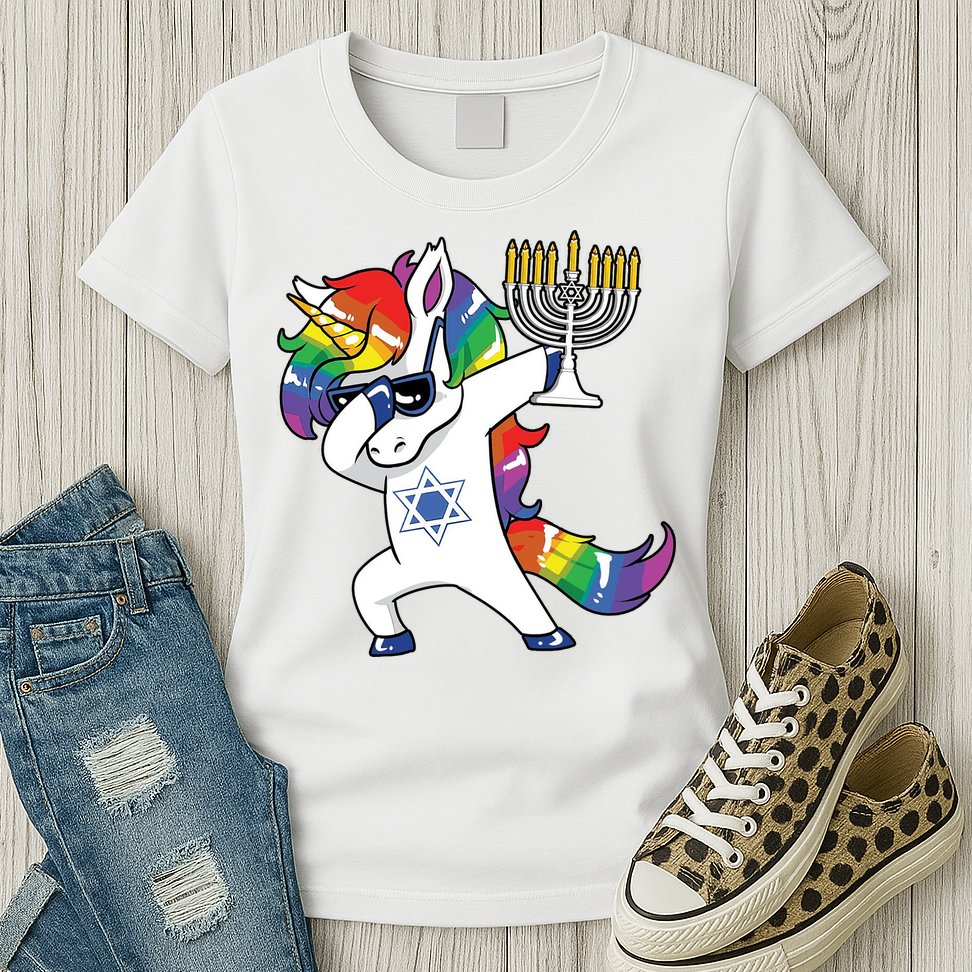 Jewnicorn Funny Hanukkah Unicorn Dabbing Unicorn Womens T-Shirt