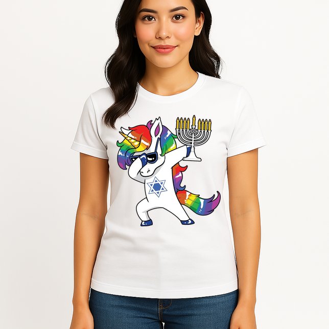 Jewnicorn Funny Hanukkah Unicorn Dabbing Unicorn Womens T-Shirt