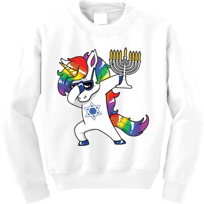 Jewnicorn Funny Hanukkah Unicorn Dabbing Unicorn Kids Sweatshirt