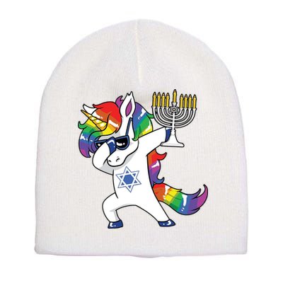 Jewnicorn Funny Hanukkah Unicorn Dabbing Unicorn Short Acrylic Beanie