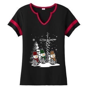 Jesus Faith Hope Love Snowman Funny Merry Xmas For Christian Ladies Halftime Notch Neck Tee