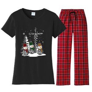 Jesus Faith Hope Love Snowman Funny Merry Xmas For Christian Women's Flannel Pajama Set