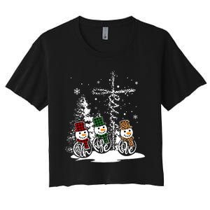 Jesus Faith Hope Love Snowman Funny Merry Xmas For Christian Women's Crop Top Tee