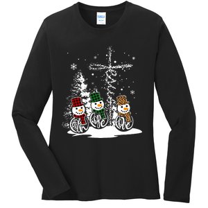 Jesus Faith Hope Love Snowman Funny Merry Xmas For Christian Ladies Long Sleeve Shirt