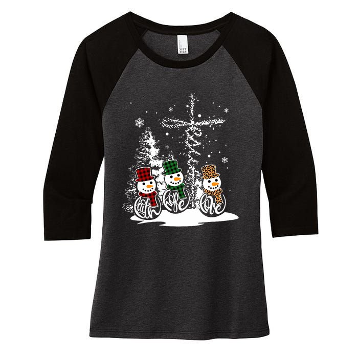 Jesus Faith Hope Love Snowman Funny Merry Xmas For Christian Women's Tri-Blend 3/4-Sleeve Raglan Shirt