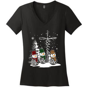 Jesus Faith Hope Love Snowman Funny Merry Xmas For Christian Women's V-Neck T-Shirt