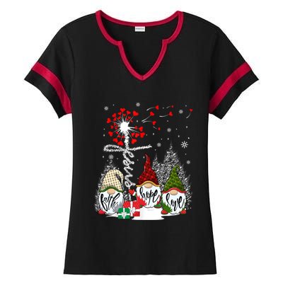 Jesus Faith Hope Love Xmas Christian Gnomes Dandelion Cool Gift Ladies Halftime Notch Neck Tee