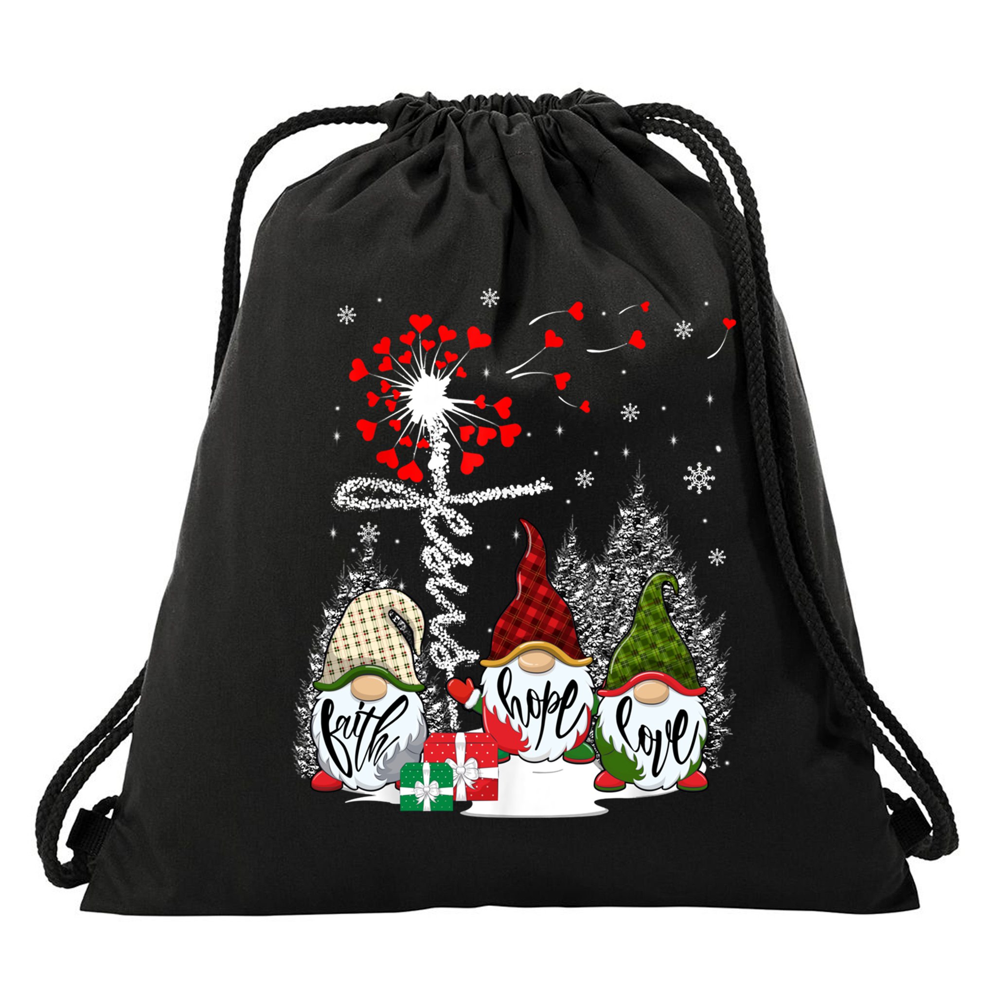 Jesus Faith Hope Love Xmas Christian Gnomes Dandelion Cool Gift Drawstring Bag