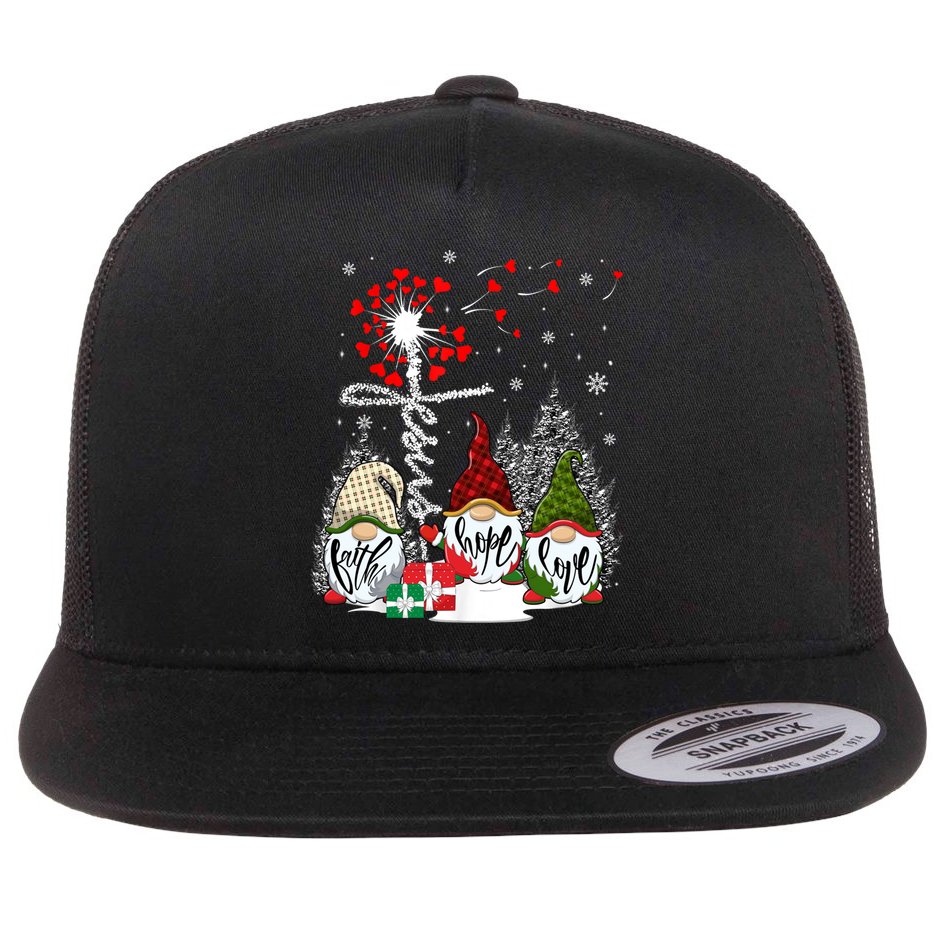 Jesus Faith Hope Love Xmas Christian Gnomes Dandelion Cool Gift Flat Bill Trucker Hat