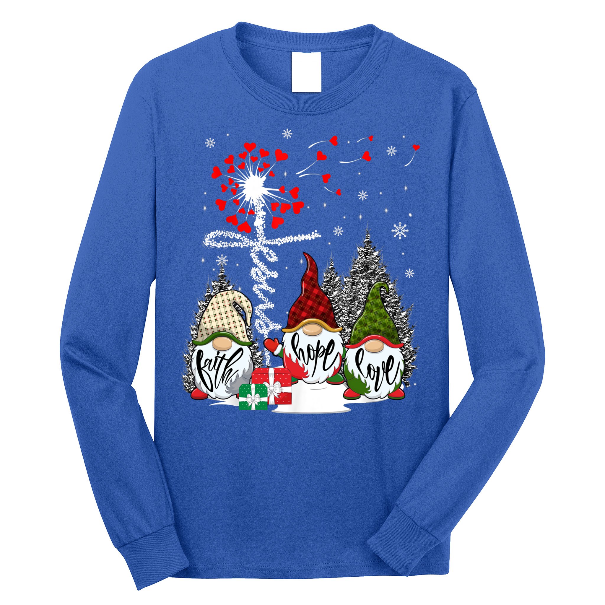 Jesus Faith Hope Love Xmas Christian Gnomes Dandelion Cool Gift Long Sleeve Shirt
