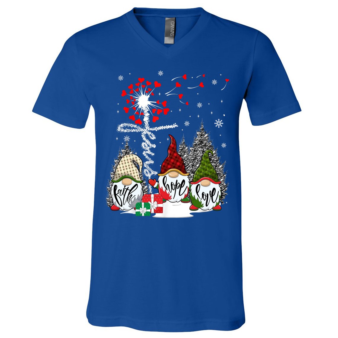 Jesus Faith Hope Love Xmas Christian Gnomes Dandelion Cool Gift V-Neck T-Shirt
