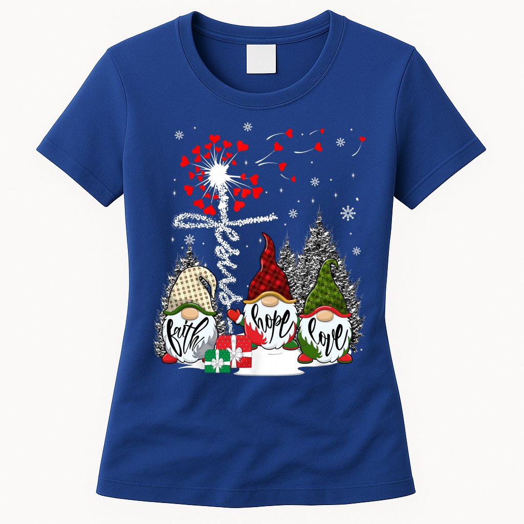 Jesus Faith Hope Love Xmas Christian Gnomes Dandelion Cool Gift Womens T-Shirt