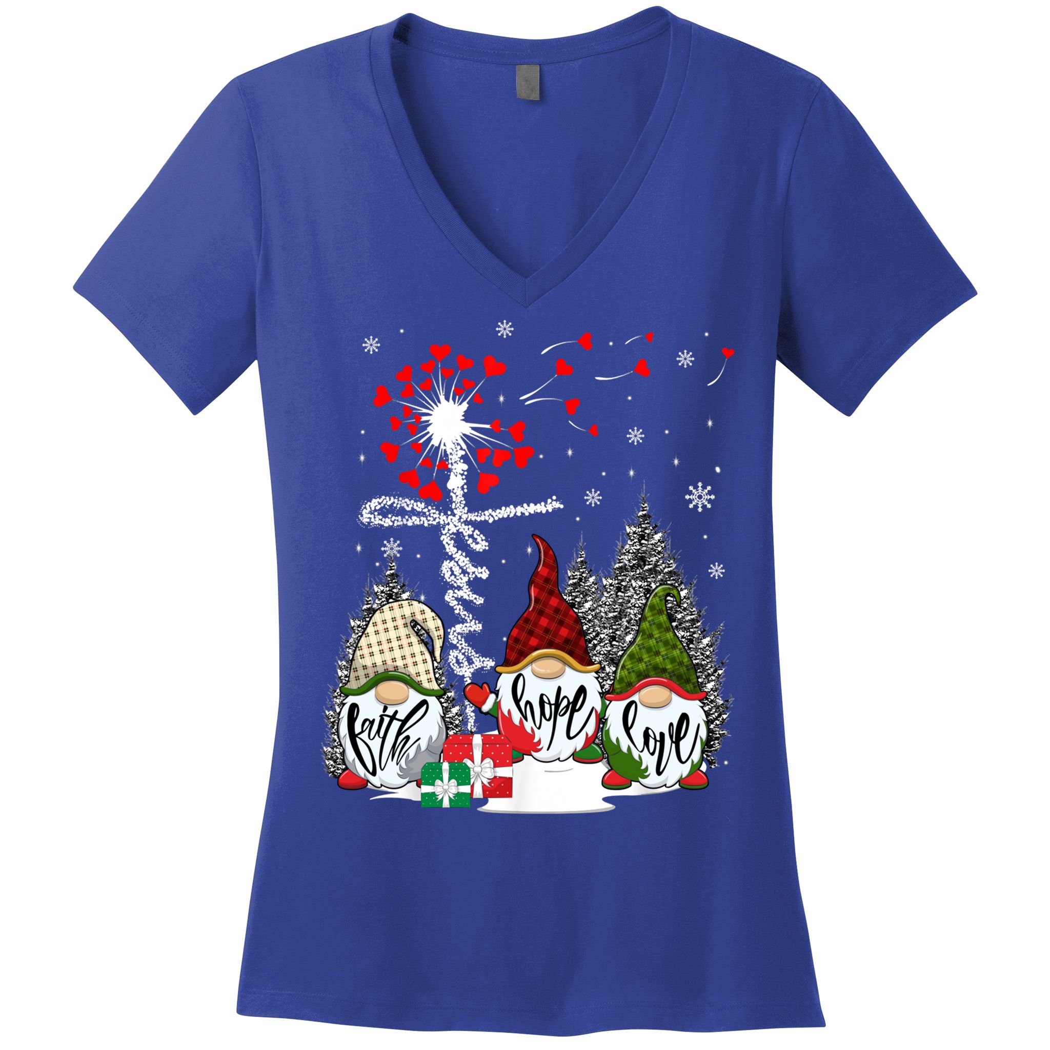 Jesus Faith Hope Love Xmas Christian Gnomes Dandelion Cool Gift Women's V-Neck T-Shirt