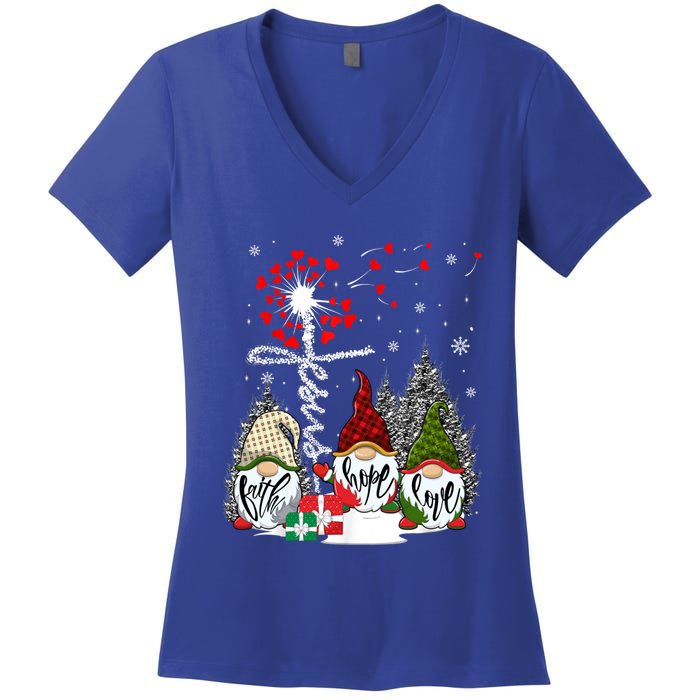 Jesus Faith Hope Love Xmas Christian Gnomes Dandelion Cool Gift Women's V-Neck T-Shirt