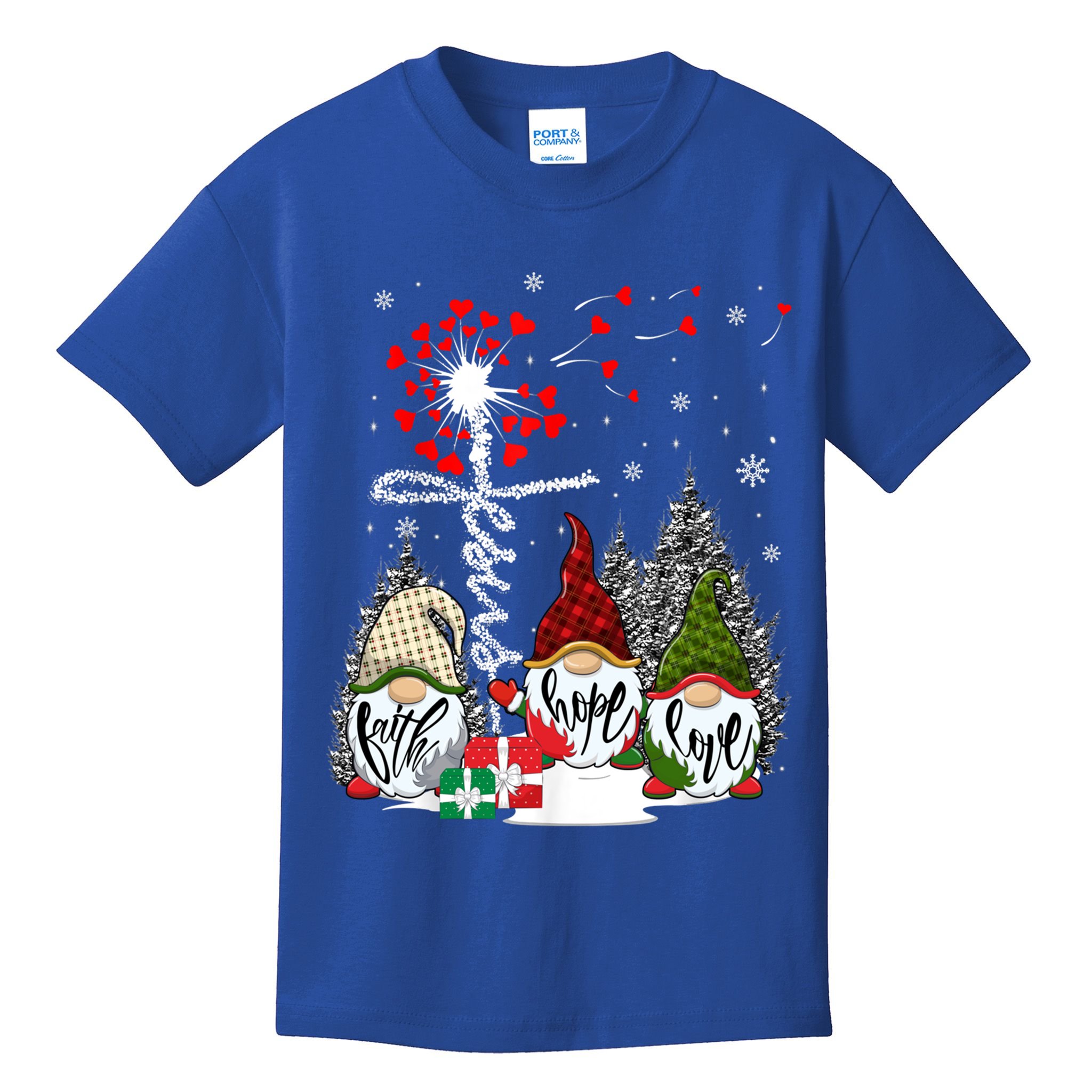 Jesus Faith Hope Love Xmas Christian Gnomes Dandelion Cool Gift Kids T-Shirt