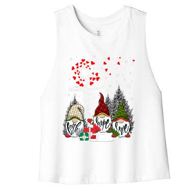 Jesus Faith Hope Love Xmas Christian Gnomes Dandelion Cool Gift Women's Racerback Cropped Tank