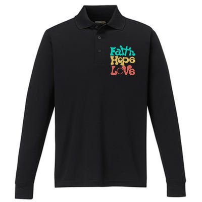 Jesus Faith Hope Love Retro Performance Long Sleeve Polo