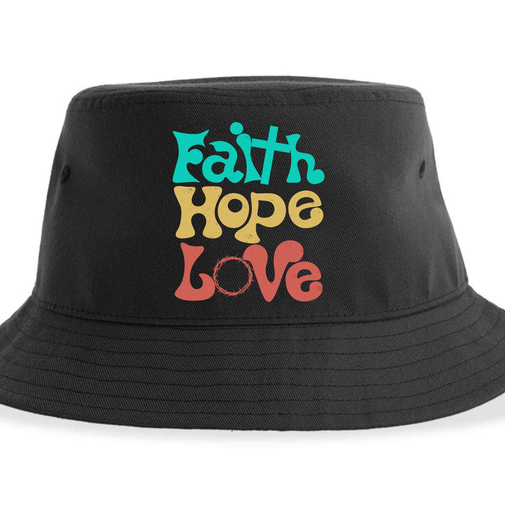 Jesus Faith Hope Love Retro Sustainable Bucket Hat
