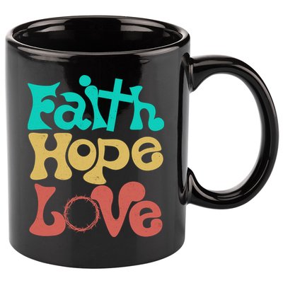 Jesus Faith Hope Love Retro 11oz C Handle Ceramic Mug