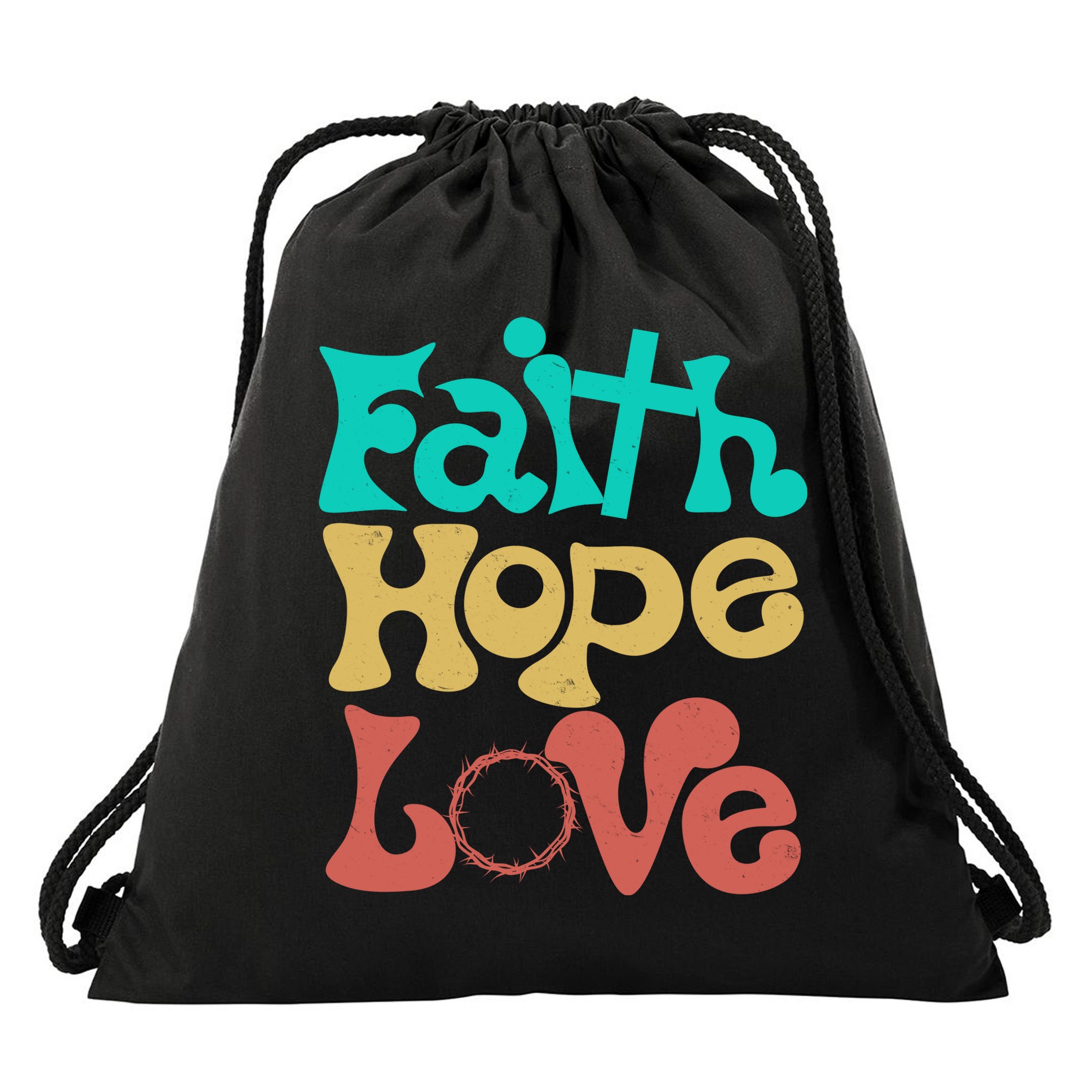 Jesus Faith Hope Love Retro Drawstring Bag