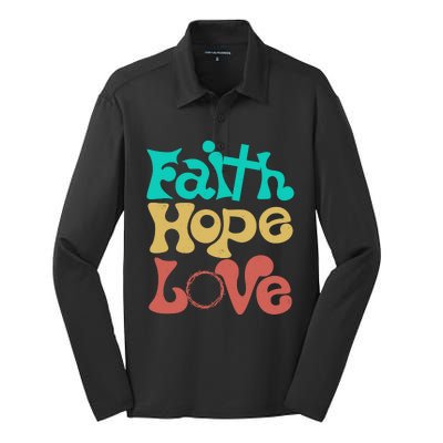 Jesus Faith Hope Love Retro Silk Touch Performance Long Sleeve Polo