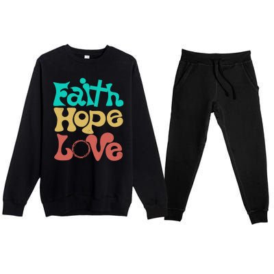 Jesus Faith Hope Love Retro Premium Crewneck Sweatsuit Set