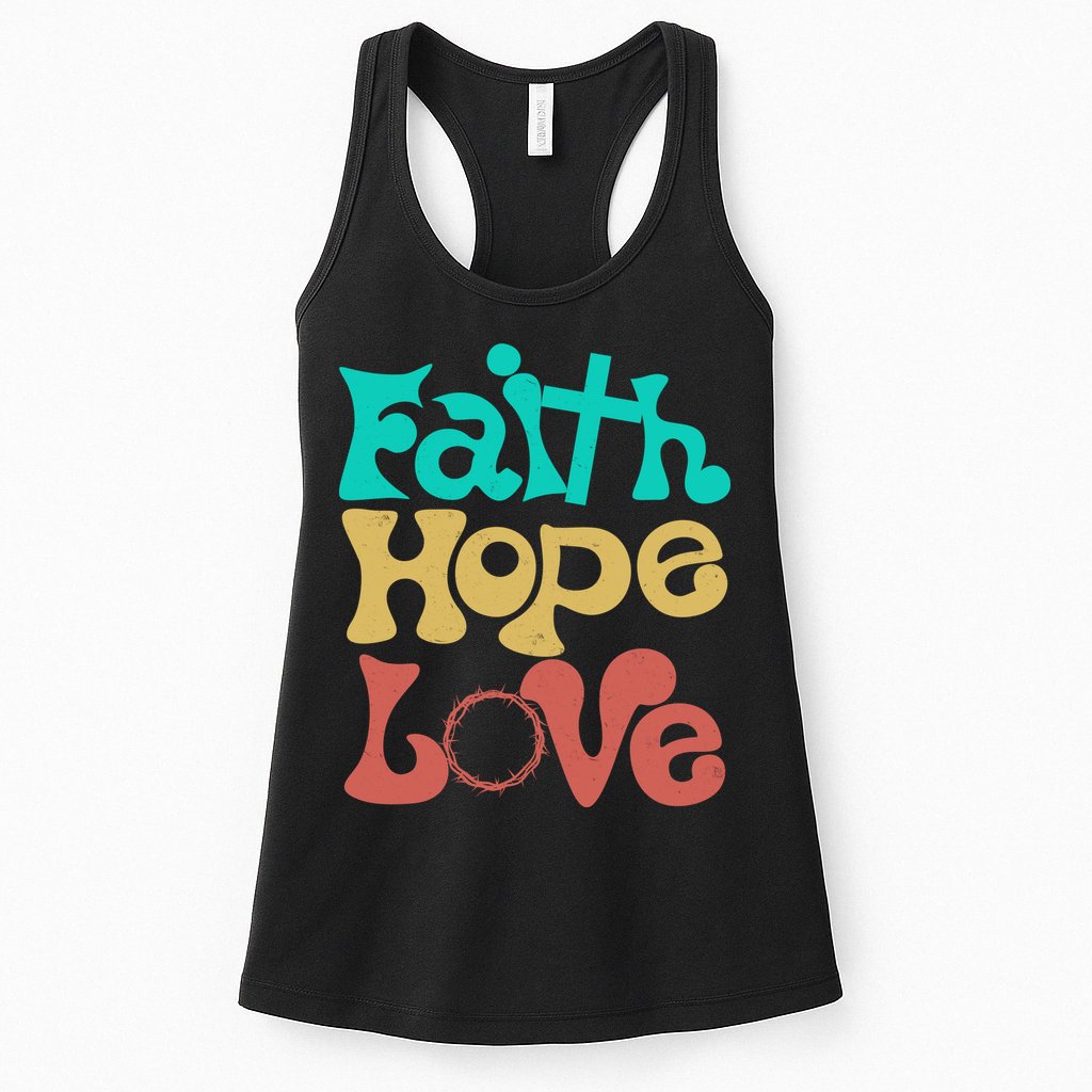 Jesus Faith Hope Love Retro Womens Tank Top