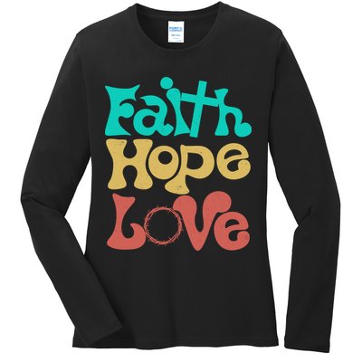 Jesus Faith Hope Love Retro Ladies Long Sleeve Shirt