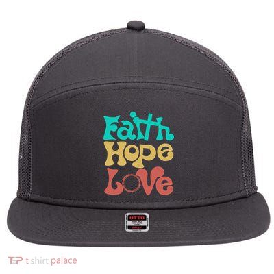 Jesus Faith Hope Love Retro 7 Panel Mesh Trucker Snapback Hat