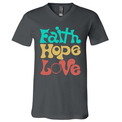 Jesus Faith Hope Love Retro V-Neck T-Shirt