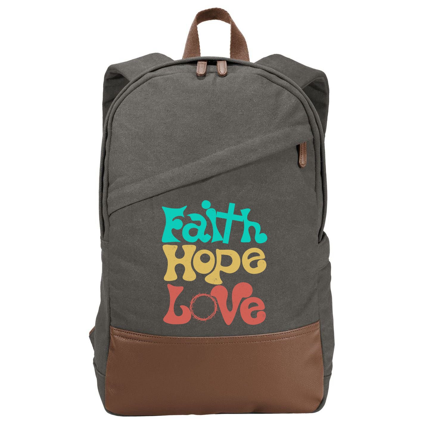 Jesus Faith Hope Love Retro Cotton Canvas Backpack
