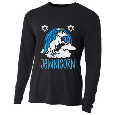 Jewnicorn Funny Hanukkah Unicorn Girls Women Ugly Cooling Performance Long Sleeve Crew