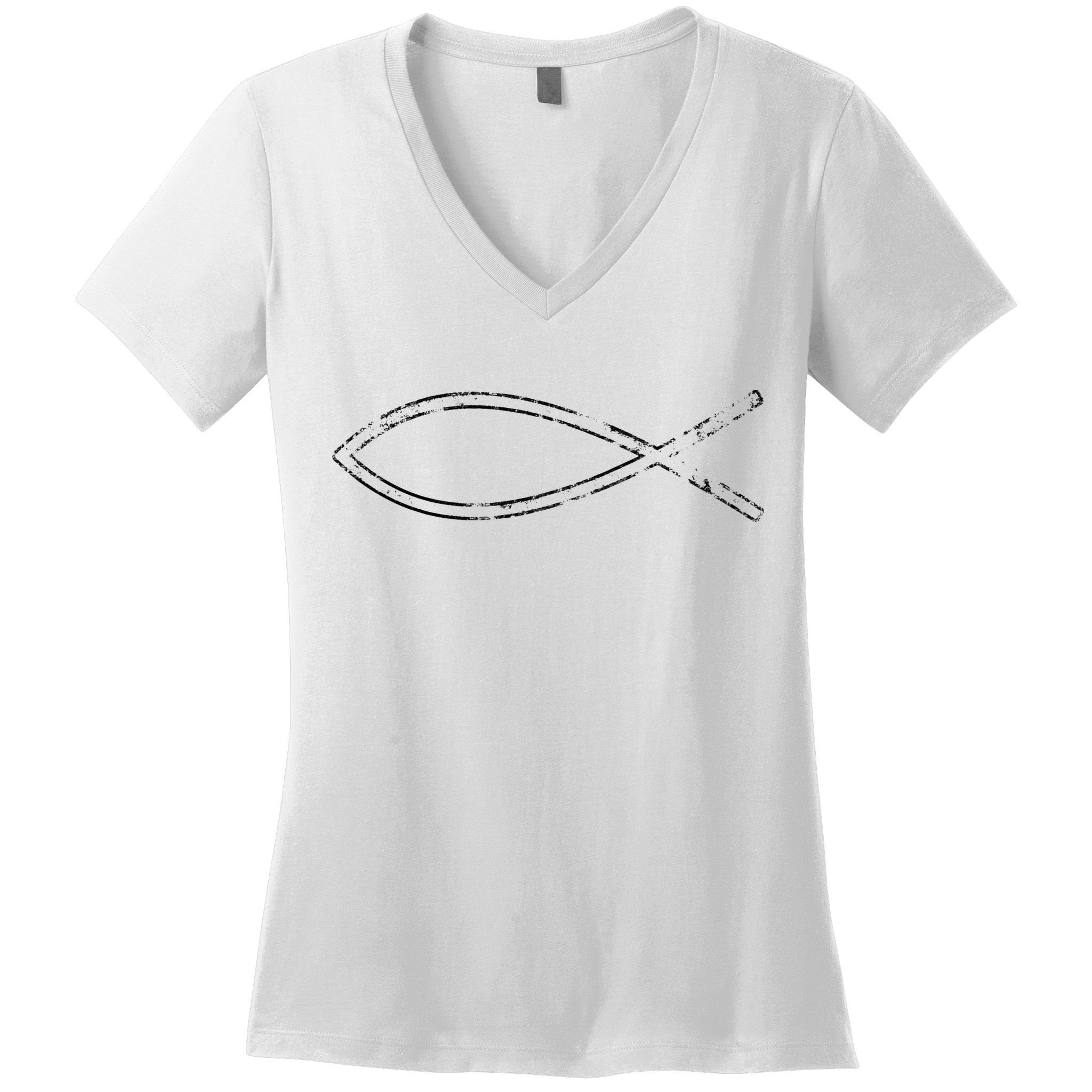 Jesus Fish Ichthys Ichthus Christian Faith Symbol Women's V-Neck T-Shirt