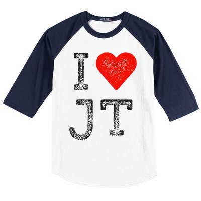 Jt Fans Initials Red Heart Women I Love Jt Baseball Sleeve Shirt