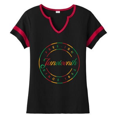 Juneteenth Free Ish Since 1865 Celebrate Black Freedom HBCU Ladies Halftime Notch Neck Tee