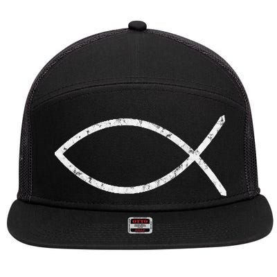 Jesus Fish Ichthy Ichthus Emblem Christian Faith Symbol 7 Panel Mesh Trucker Snapback Hat