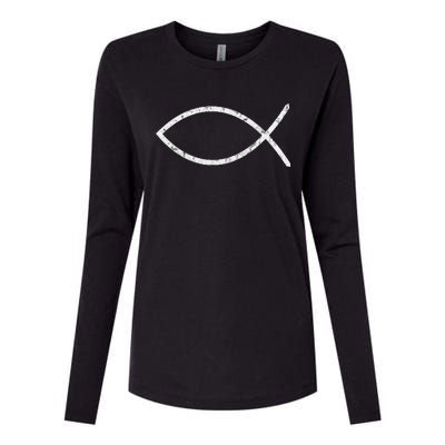 Jesus Fish Ichthy Ichthus Emblem Christian Faith Symbol Womens Cotton Relaxed Long Sleeve T-Shirt