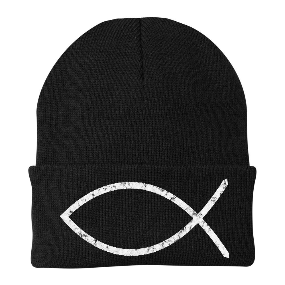 Jesus Fish Ichthy Ichthus Emblem Christian Faith Symbol Beanie
