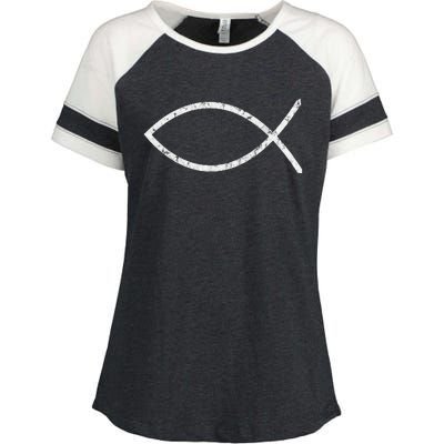 Jesus Fish Ichthy Ichthus Emblem Christian Faith Symbol Enza Ladies Jersey Colorblock Tee