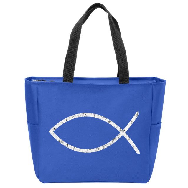 Jesus Fish Ichthy Ichthus Emblem Christian Faith Symbol Zip Tote Bag