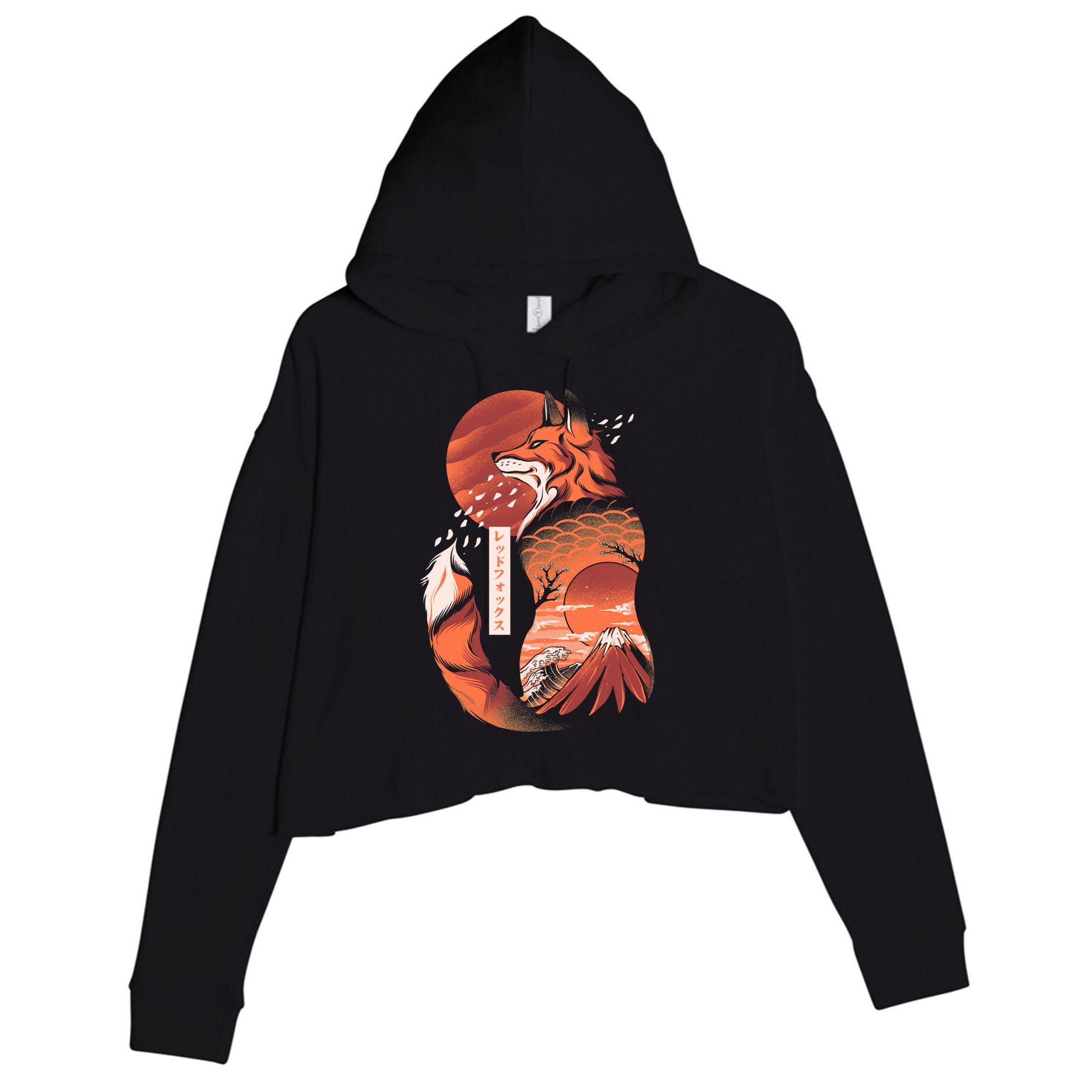 Japanese Fox Crop Fleece Hoodie