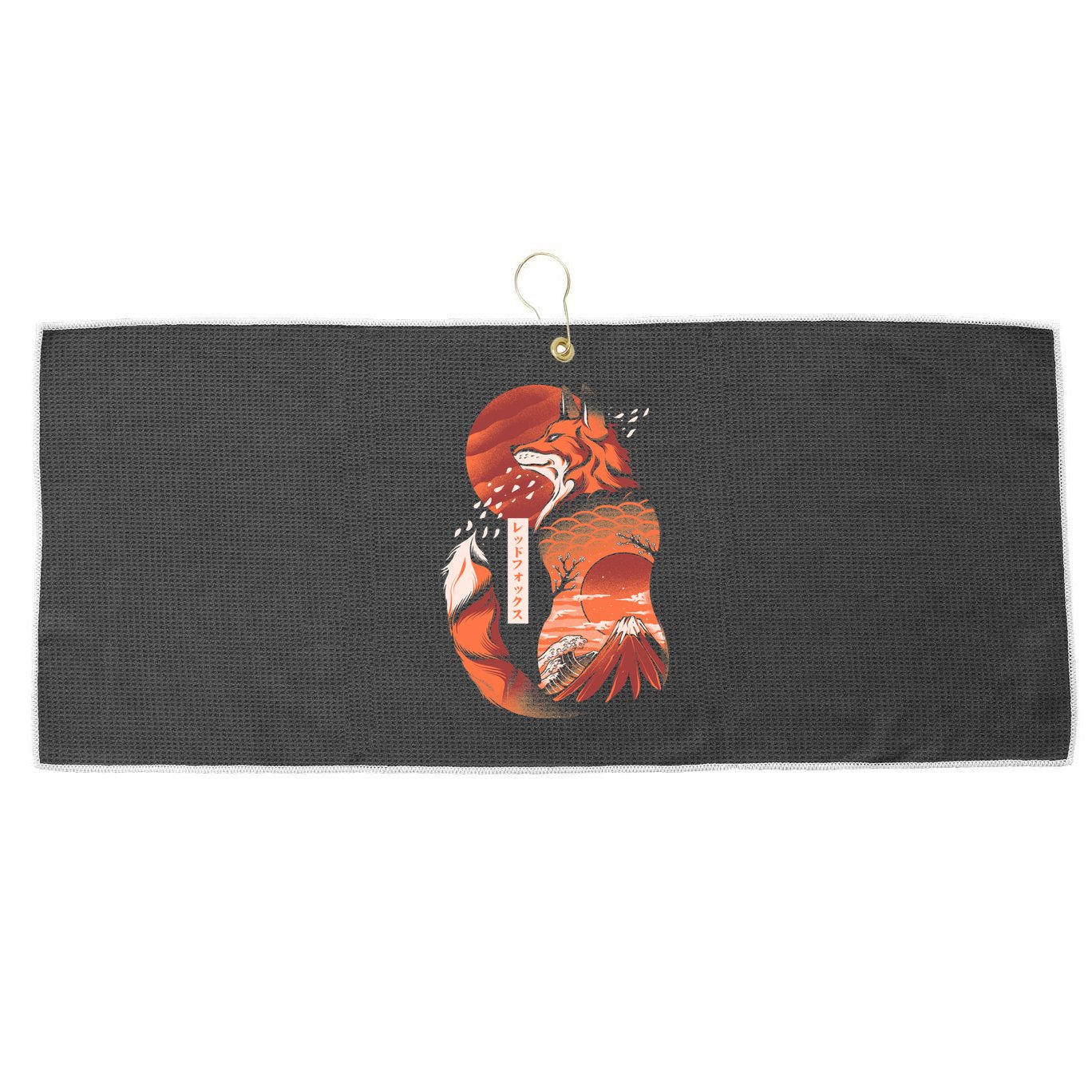 Japanese Fox Large Microfiber Waffle Golf Towel