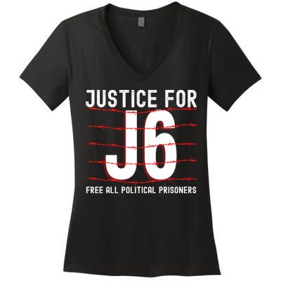 Justice For J6 Conservative January 6 Anti Biden Women's V-Neck T-Shirt