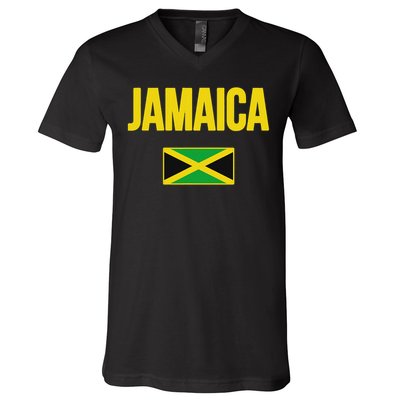Jamaican Flag Jamaica Souvenir Love Travel Vacation V-Neck T-Shirt
