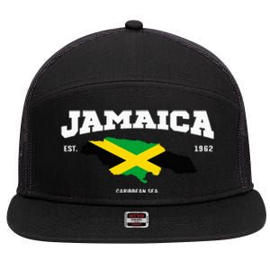 Jamaican Flag Jamaica Map Vacation To Jamaica 2024 7 Panel Mesh Trucker Snapback Hat