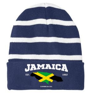 Jamaican Flag Jamaica Map Vacation To Jamaica 2024 Striped Beanie with Solid Band