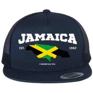 Jamaican Flag Jamaica Map Vacation To Jamaica 2024 Flat Bill Trucker Hat