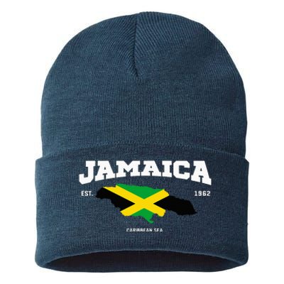 Jamaican Flag Jamaica Map Vacation To Jamaica 2024 Sustainable Knit Beanie