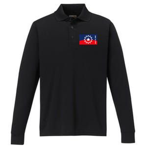 Junenth Flag Performance Long Sleeve Polo