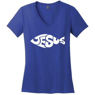 Jesus Fish Women's V-Neck T-Shirt